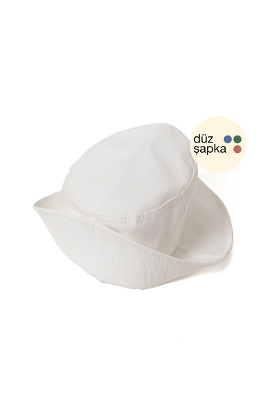 düz şapka studio Flat Hat |   White Gabardine Bucket Fisherman Hat - Minimalist, Without Logo and Text