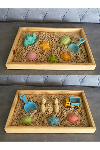 hangök home Ahşap Montessori Duyu ve Kum Oyun Tepsisi | 3 KG Doğal Silis Oyun Kumu Hediyeli (60x40cm)