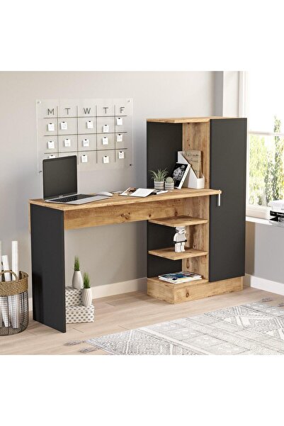 Adore Birou CT2 Atlantic Pine-Negru, Stejar, 152x120x40 cm