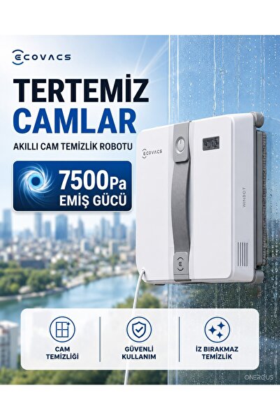 Ecovacs Otomatik Cam Silme Makinesi Akıllı Rota Planlamalı Kenar Algılayan 75...