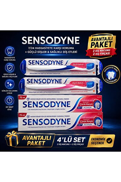 Sensodyne 2 Adet Hassasiyet + Çürük Karşıtı Diş Macunu (75 ml) ● 2 Adet Diş E...