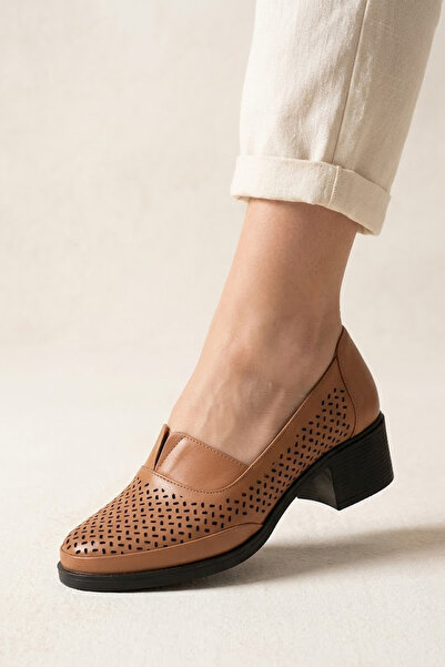 Solly 773 Tan Genuine Leather Women's Heeled Shoes