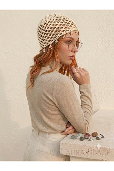 Netodak Handcrafted Starfish Detailed Sparkling String Knit Beanie Summer Spr...