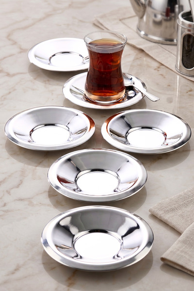 ÖzSa Home 6-Piece Bella Tea Plate Set - 18/10 Stainless Steel for 6 People