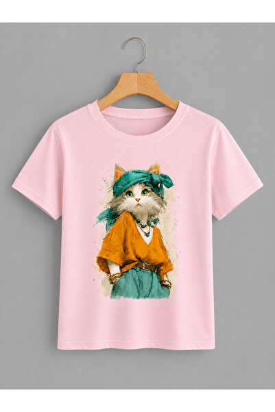 VODEXA Μπλουζάκι Unisex Oversize FANCY CAT με στάμπα, 100% βαμβακερό, άνετη ε...
