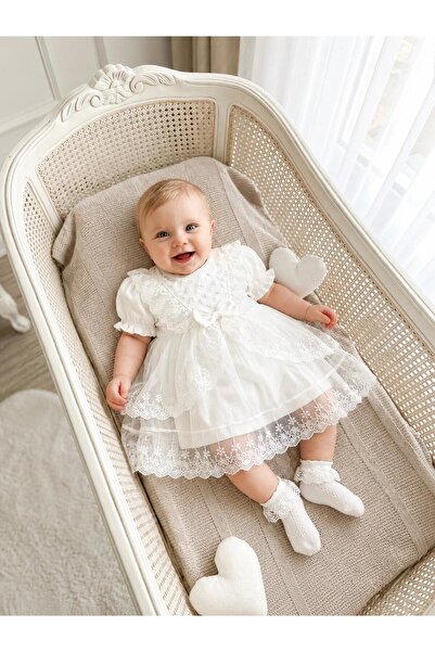 Bebila Baby Baby Girl Mevlütlük Summer Dress with Bandana and Lace Newborn Ho...
