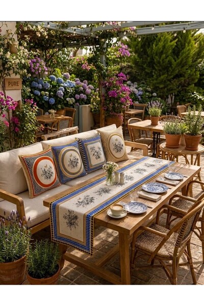 Home Pure Lüks Rashel Kadife 5'li Kombin Set - 4 Adet Kırlent Kılıfı & Masa R...