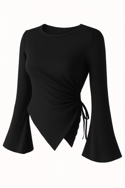WEEST MODA Round Neck Drape Detailed Spanish Sleeve Hijab Compatible Top Blouse