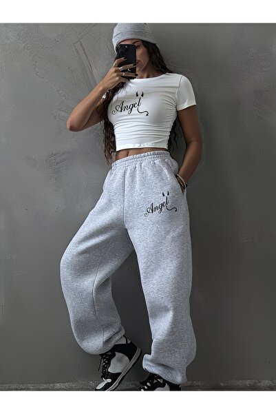 macklin Women's Angel Printed Baby Tee Combed Cotton Crop Top and Sweatpants ...
