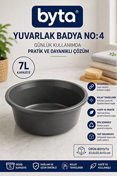 BYTA 7 L Round Plastic Basin No:4 Multi-Purpose Durable Basin for Kitchen and...