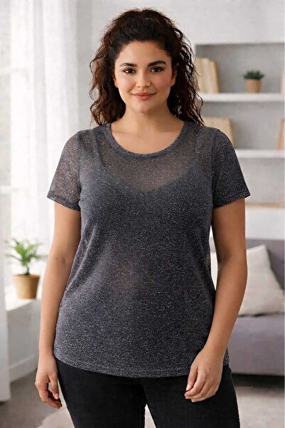 sngl tekstil بلوزة نسائية كبيرة الحجم من لوريكس بلمعة جليتر 3xl 4xl 5xl 6xl 7...