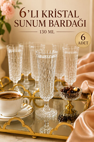 Mutfiko Kristal Sunum Bardağı 130 ml 6'lı Ayaklı Cam Bardak Seti Kahve Yanı B...