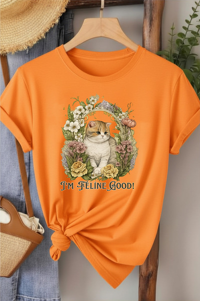 l'eivor I' m Feline Good Cat Printed Women's Cotton T-Shirt