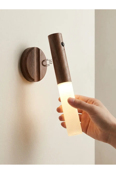 Eco Lounge Şarjlı LED Lüks Duvar Aplik Ahşap Renk Kablosuz Hareket Sensörlü G...