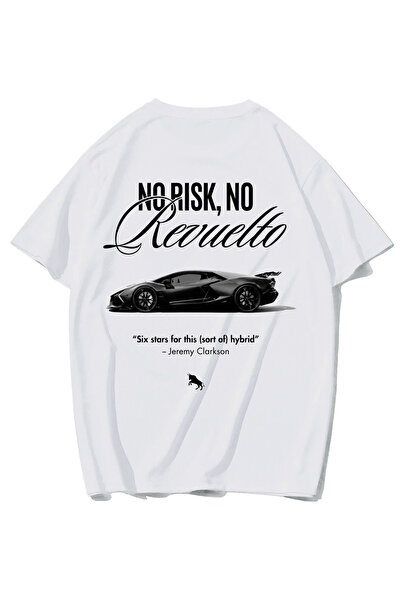 BRZ COLLECTION Unisex Oversize No Risk No Revelto T-shirt (BEYAZ)