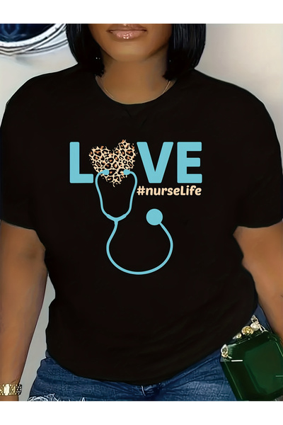 STITCHLY تي شيرت نسائي بطبعة Life T-Shirt للنساء الممرضات # قميص كاجوال بأكما...