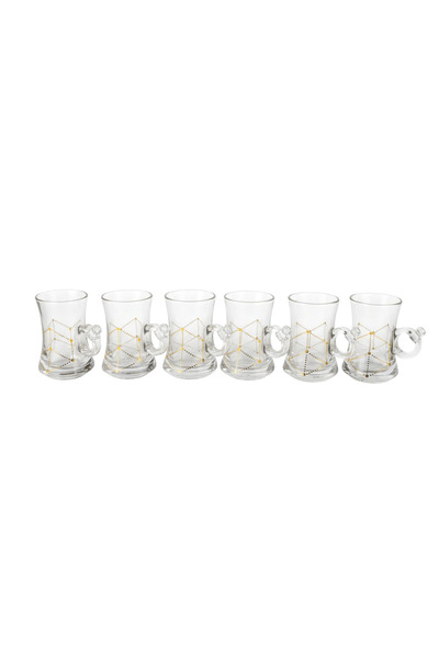 China Set of 6 Glass Tea Cups with Decorative Gold Design