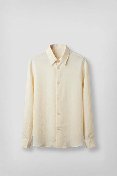 ablukaonline Men's Modal Blend Draped Long Sleeve Basic Shirt Yellow