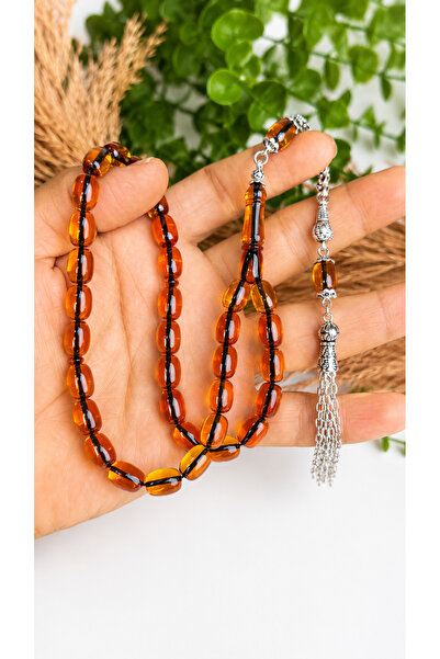 vevasilver Capsule Cut Beirut Drop Amber Prayer Beads, Tassel Handcrafted Rho...