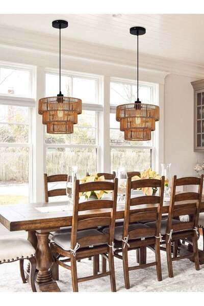 Ganeed Handwoven Rattan Pendant Light, 30cm Farmhouse Wicker Chandelier, Boho...