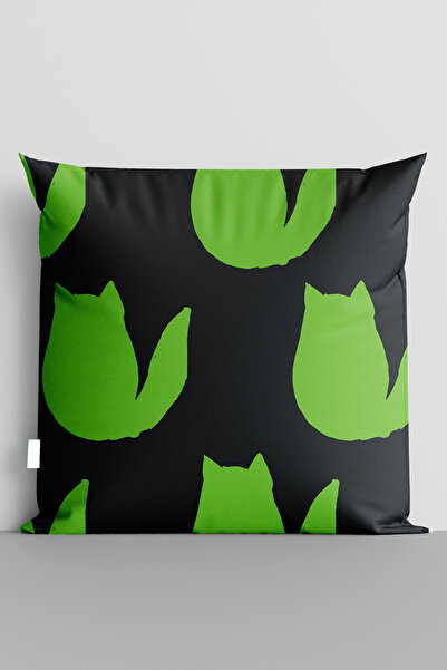 TicaretJet غطاء وسادة مطبوع رقميًا على الوجهين من Green Cats - 7248