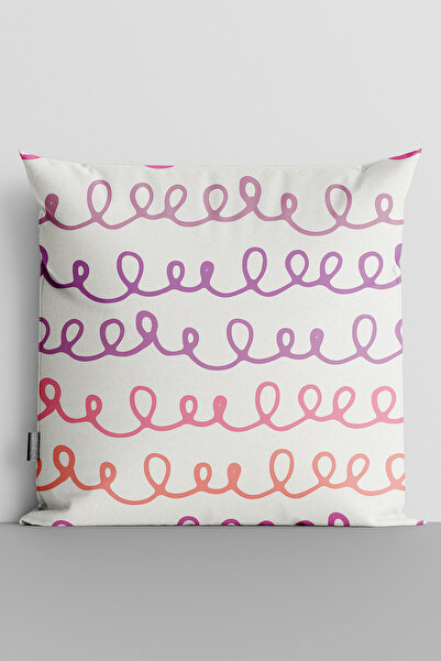 TicaretJet Colorful Wavy Lines Double Sided Digital Printed Throw Pillow Cover