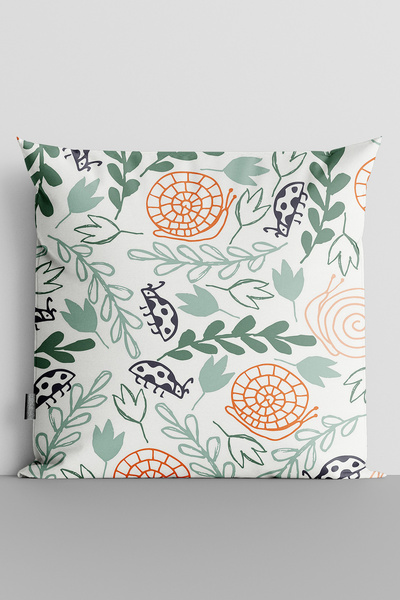 TicaretJet Green Leaves and Ladybugs Double Sided Digital Printed Throw Pillo...
