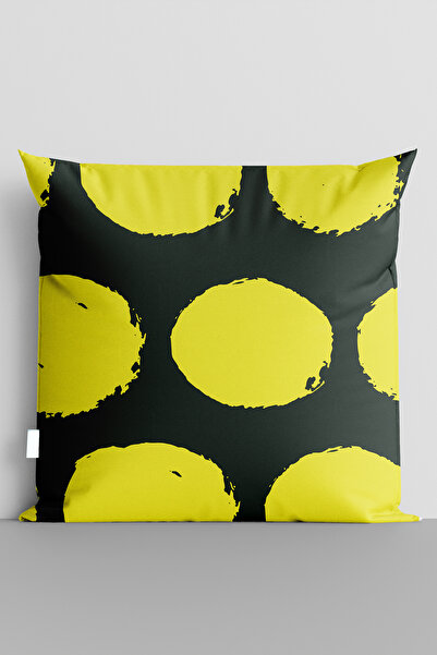 TicaretJet Yellow Big Dots Double-Sided Digital Printed Pillow Cover - 7478