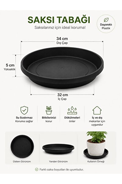 bimbambom Saksı Altlığı, Saksı tabağı antresit 34cm Yemlik Mama kabı
