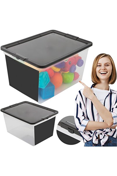 EDANTI Cutie de depozitare din plastic cu capac pentru jucării, 15 L, cu tabl...