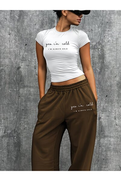 darkopia Women's Yeşim Cold Printed Baby Tee Combed Cotton Crop Top and Sweat...