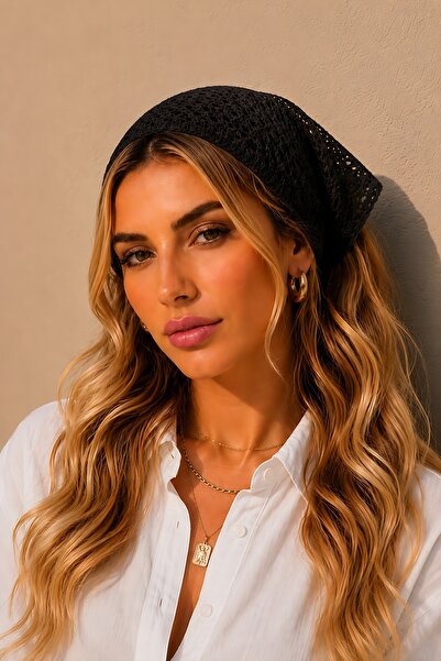 SHAKA Black Shk2006 Women's Hand Knitted Bohemian Mesh Bandana Hair Band