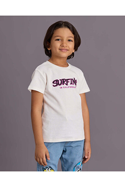 REDTAG Boys Ivory Printed Jacquard T-Shirt