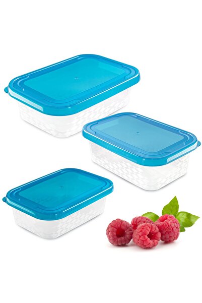 EDANTI Set de 3 recipiente din plastic pentru alimente, albastre