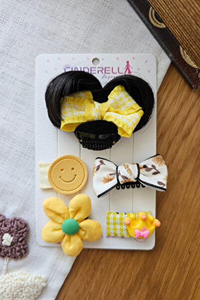 Cinderella Set de 5 funde 3D speciale, cu coroană mini Gingham galbenă, cu fa...