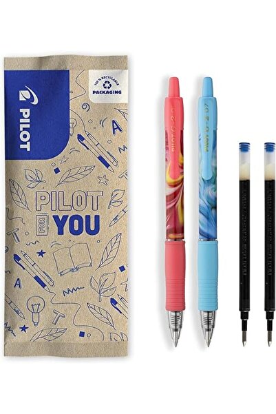 Pilot Flow pack 2 G2 Pixuri cu gel Flow albastre și roz 0.7 mm + 2 rezerve al...