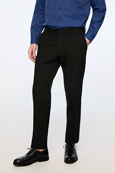 Morven Men's Black Polyviscon Basic Plain Slim Fit Trousers