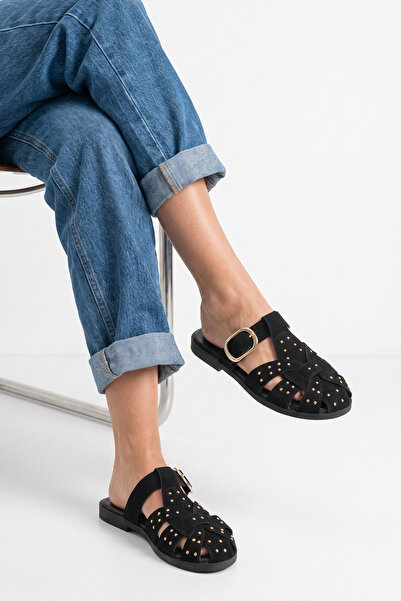İNNABUTİKK Pirela Women's Slippers - Black Suede