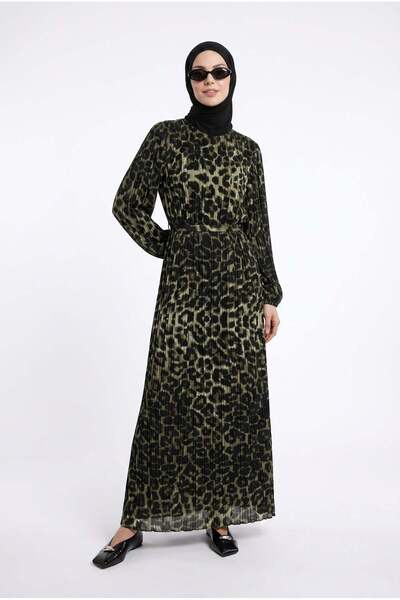 Armine TREND Leopar Desenli Şifon Elbise Siyah 24KT907