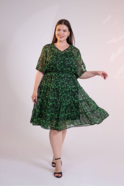 Roxxlen Women's Plus Size Chiffon Floral Dress
