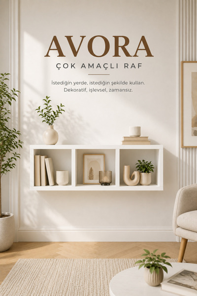 Atlanta Home AVORA Duvara Monte Çok Amaçlı Raf 65x20x20 cm | 3 Bölmeli Dekora...
