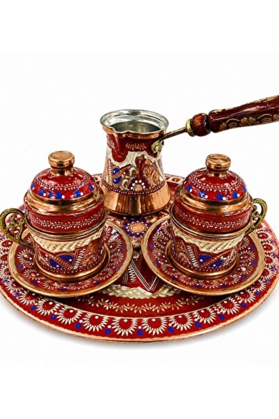 Genel Markalar Bakır Erzincan el işlemeli ikili kahve fincan seti - 1 set(kır...