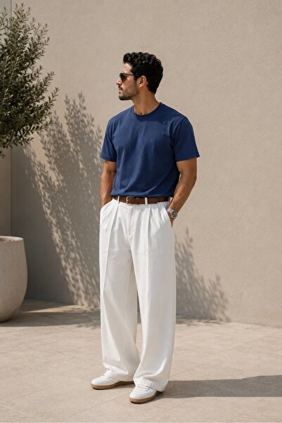 Maccali Ανδρικό μπλουζάκι με κέντημα στο στήθος, casual, φαρδύ, σε χρώμα indigo