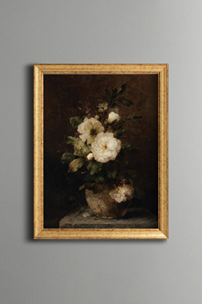 epiqart Still Life with White Roses - Vintage Patterned Painting - Fine Model