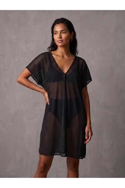 Donnita Donlaritta Women's Patterned Perforated Beach Pareo Beach Dress, V-Ne...