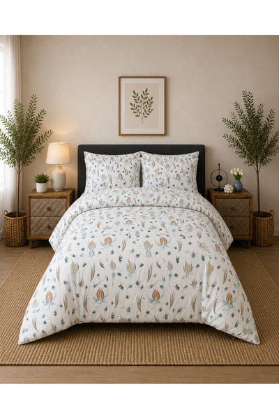 Pamuva طقم غطاء لحاف مزدوج 100% قطن 200x220 |   ملاءة سرير مطاطية مقاس 160x200