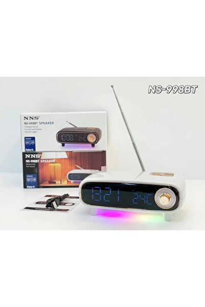 Sezy Retro Bluetooth Hoparlör - Dijital Saatli Alarmlı FM Radyo | Renkli Işık...