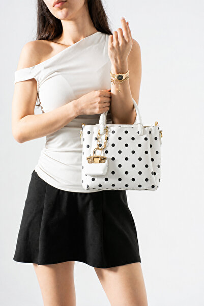 cocy-col Odivy Women's Hand and Shoulder Bag White Polka Dot