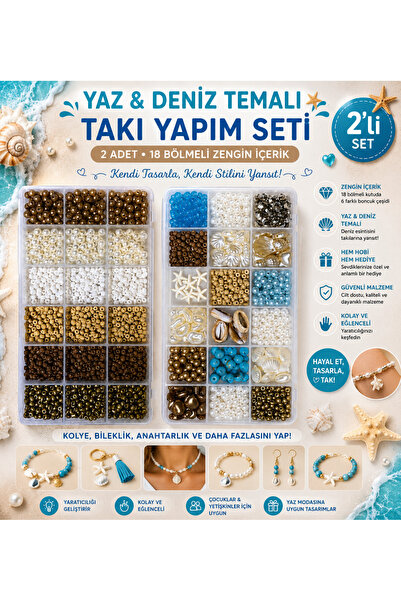 By MO Accessories 2'li Yaz Deniz Temalı Takı Yapım Seti 18 Bölmeli Boncuk Set...