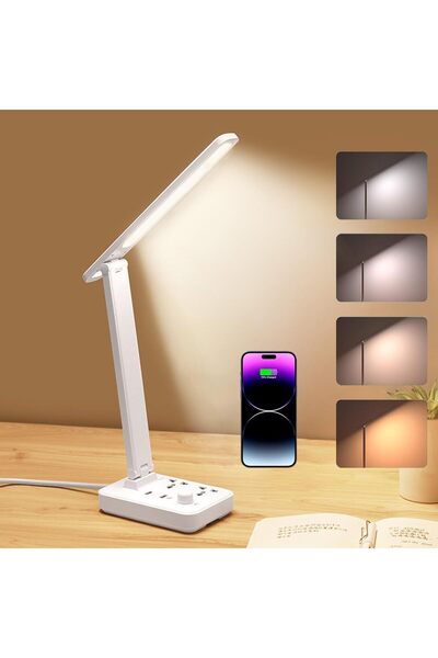 Arabest LED Desk Lamp with Power Strip,2 Outlets,2 USB Ports (2 USB-C),3 Mode...